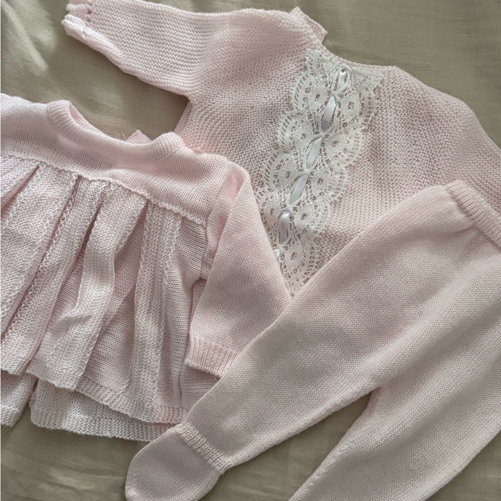Pink Knit Baby Outfit Set
